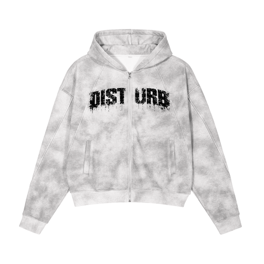 Dirty Washed Zip-Up Fleece Hoodie